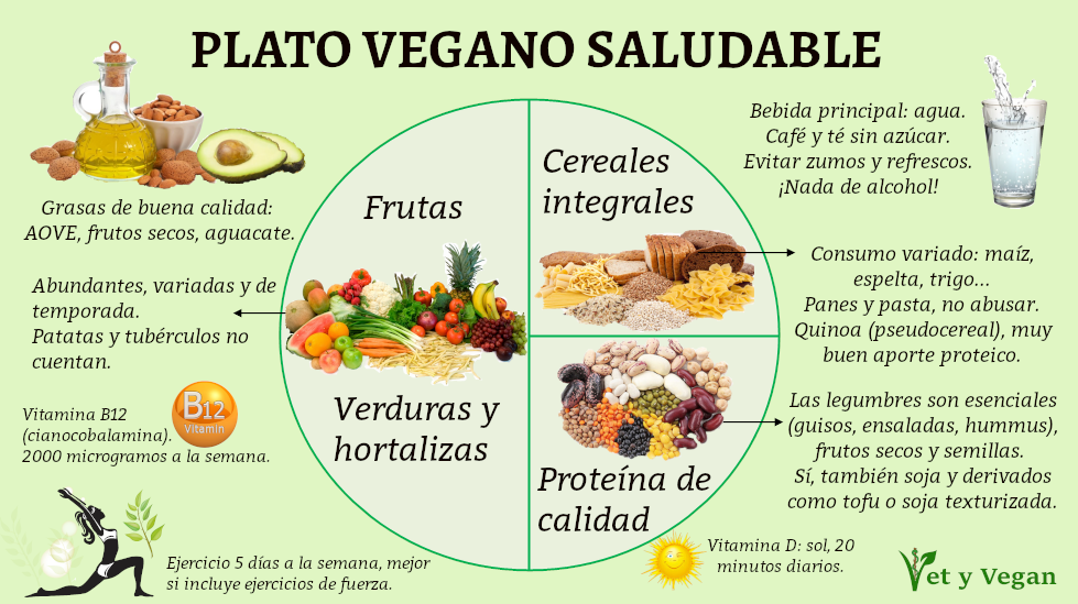 Plato vegano saludable basado en el plato de la Escuela Médica de Harvard.